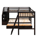 Twin Over Full L Shaped Bunk Bed With 3 Drawers, Ladder And Staircase Espresso Espresso Solid Wood