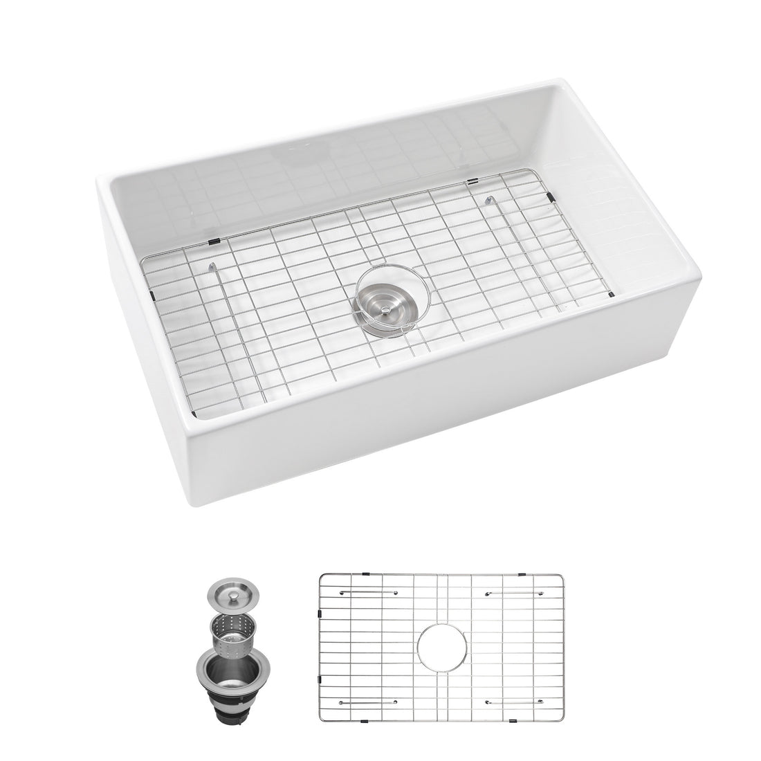 30 White Farmhouse Sink 30 Inch Kitchen Sink White Undermount Single Bowl Apron Front Ceremic Sink Farm Style Drain Asseblemly And Bottom Grate 30X18X10 Inch White Ceramic