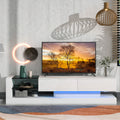 Tv Stand With Two Media Storage Cabinets Modern High Gloss Entertainment Center For 75 Inch Tv, 16 Color Rgb Led Color Changing Lights For Living Room, White White Mdf