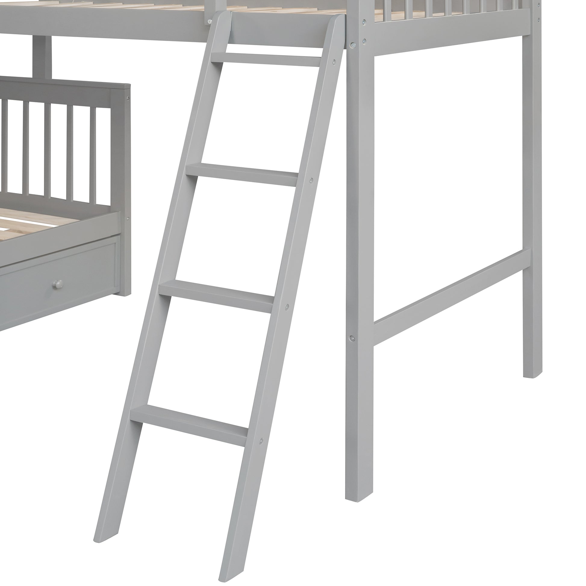 Twin Over Full L Shaped Bunk Bed With 3 Drawers, Ladder And Staircase Gray Gray Solid Wood