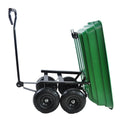 Folding Car Poly Garden Dump Truck With Steel Frame, 10 Inches. Pneumatic Tire, 300 Pound Capacity, 75 Liter Truck Body Grass Green Metal