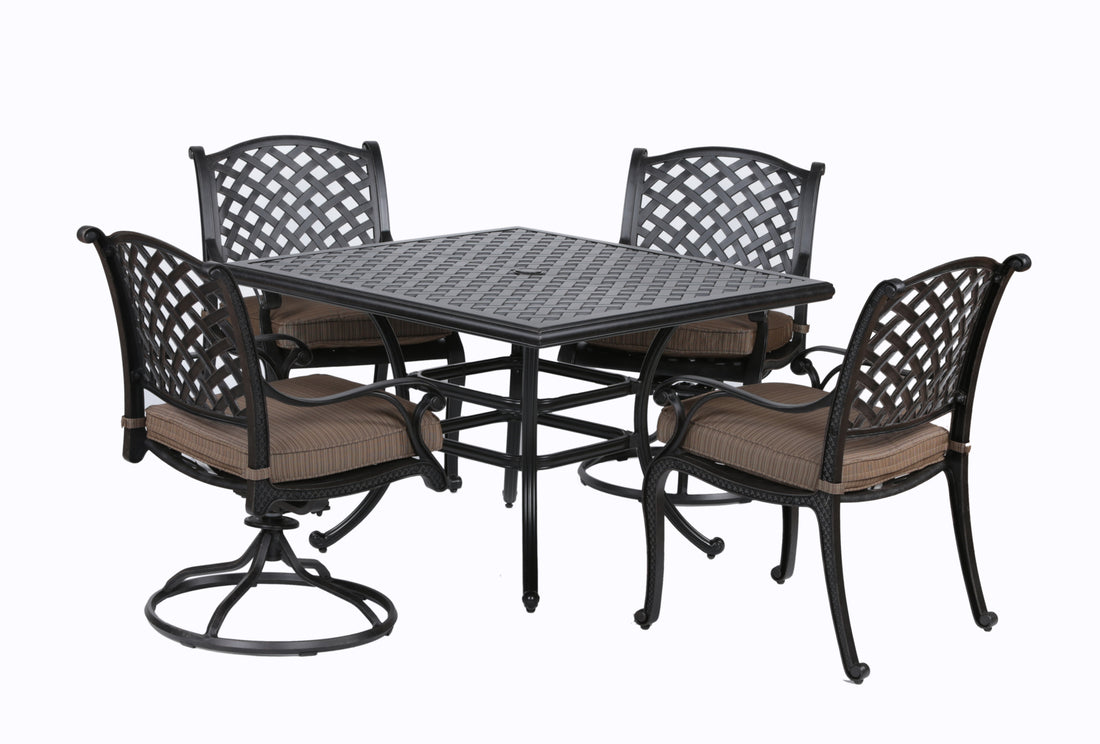 Square 4 Person 44" Long Aluminum Dining Set With Cushions Antique Brown Polyester Aluminum