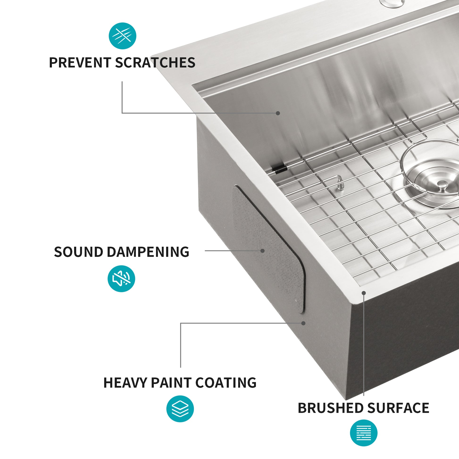 33" Drop In Kitchen Sink 33*22 Inch Kitchen Sink Drop In Topmount Single Bowl 16 Gauge Stainless Steel Ledge Workstation Kitchen Sinks Brushed Nickel Stainless Steel