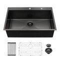 30X22 Inch Kitchen Sink Drop In Gunmetal Black 16 Gauge Stainless Steel 30