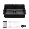 Black Drop Sink, 28X22 Inch Drop In Kitchen Sink Gunmetal Black Topmount 16 Gauge Deep Single Bowl Stainless Steel Sink Basin Gunmetal Black Stainless Steel