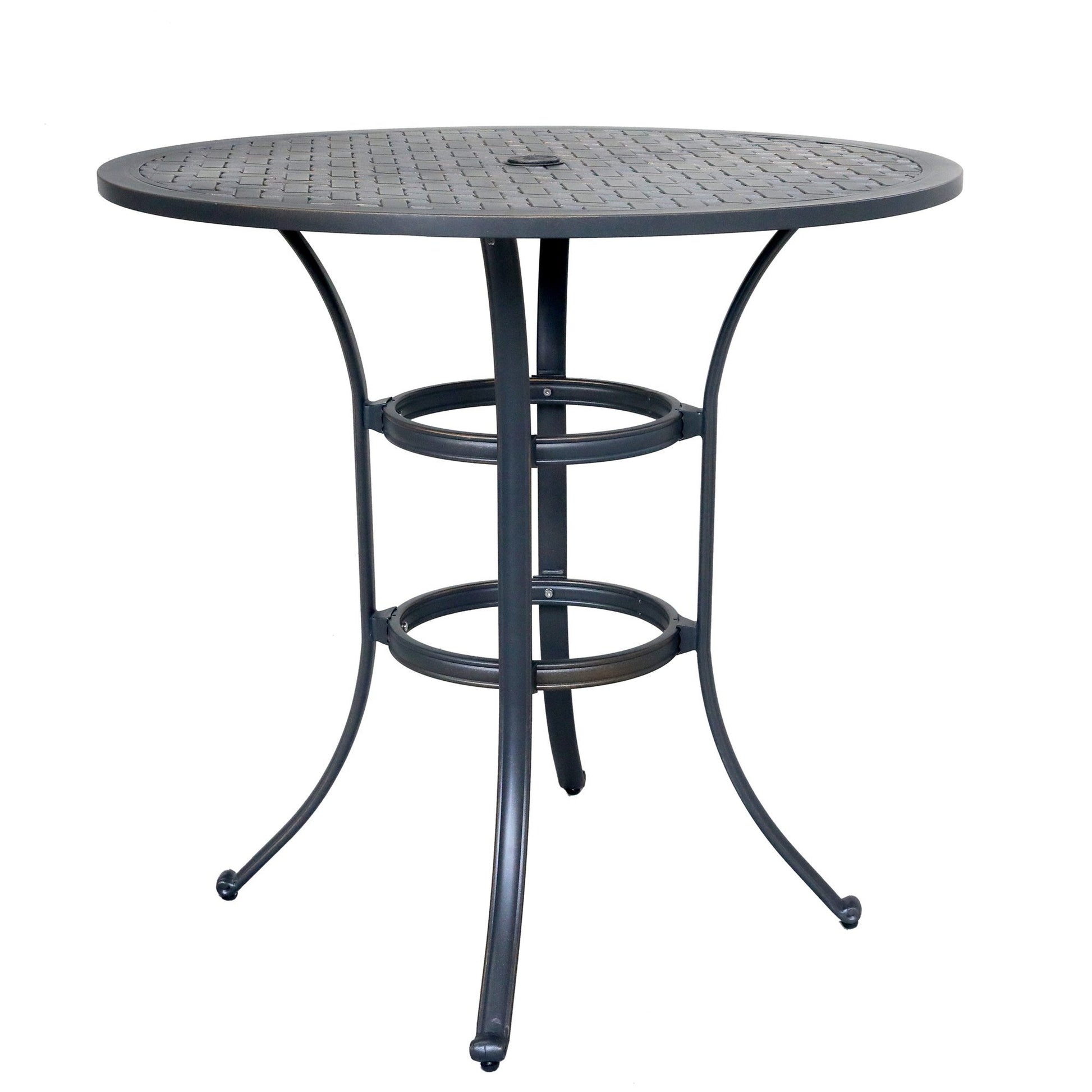 Round 4 Person 42" Long Aluminum Bar Height Dining Set With Cushions, Navy Blue Antique Navy Blue Polyester Aluminum