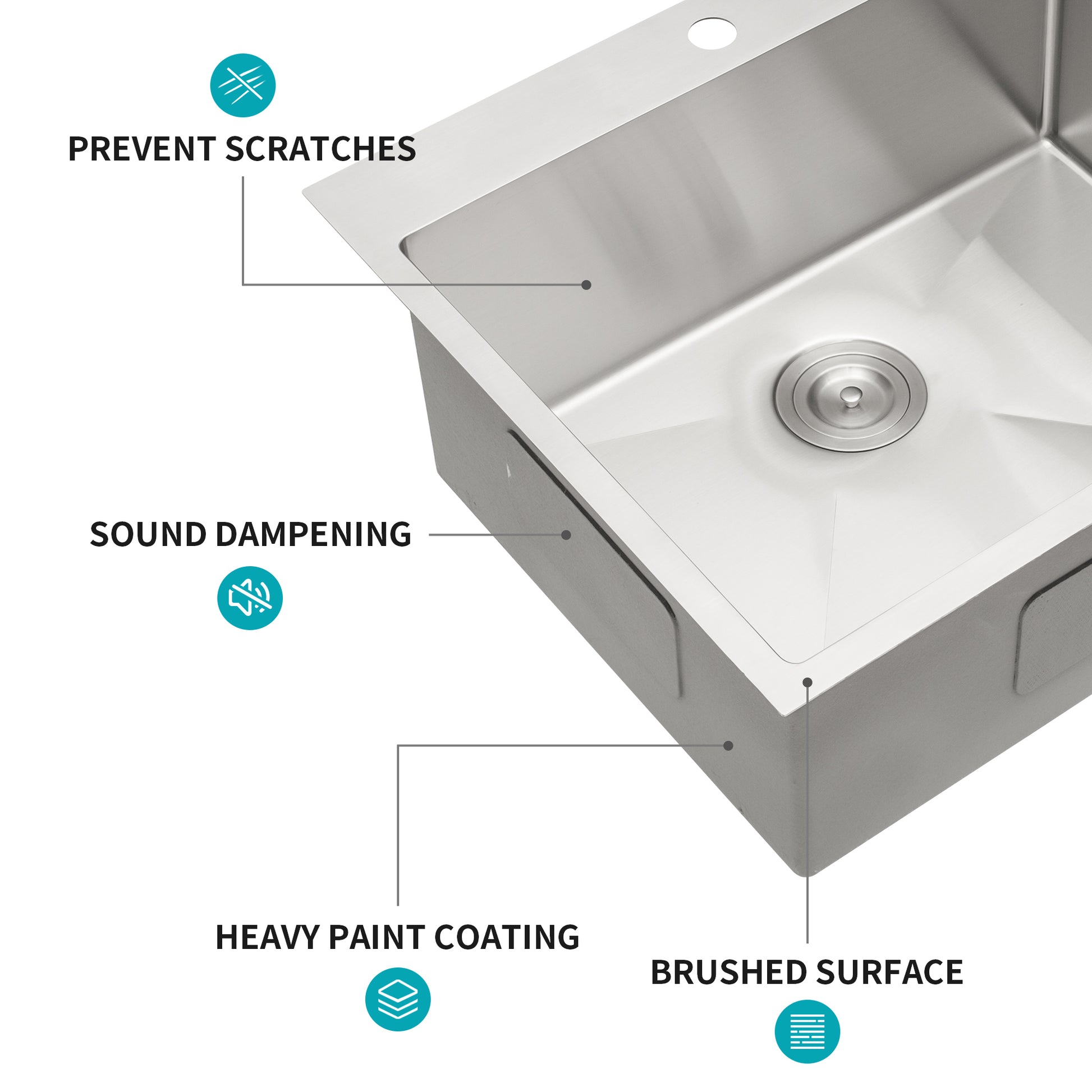 Stainless Steel Drop In Kitchen Sink 25 Inch Drop In Topmount Sinks 16 Gauge R10 Tight Radius Deep Single Bowl 25" Basin Sink Brushed Nickel Stainless Steel