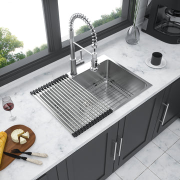 Stainless Steel Drop In Kitchen Sink 25 Inch Drop In Topmount Sinks 16 Gauge R10 Tight Radius Deep Single Bowl 25" Basin Sink Brushed Nickel Stainless Steel