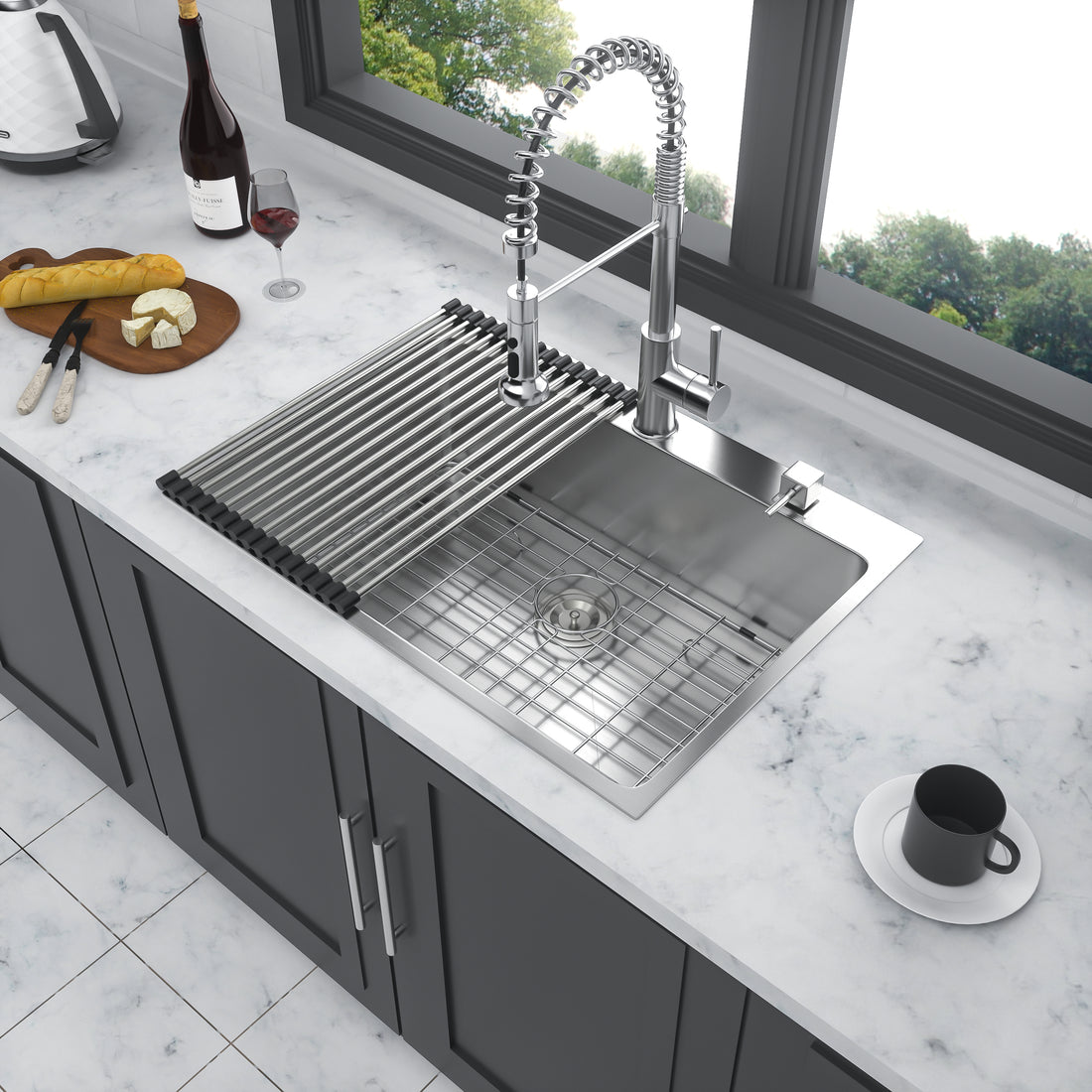 Stainless Steel Drop In Kitchen Sink 25 Inch Drop In Topmount Sinks 16 Gauge R10 Tight Radius Deep Single Bowl 25" Basin Sink Brushed Nickel Stainless Steel