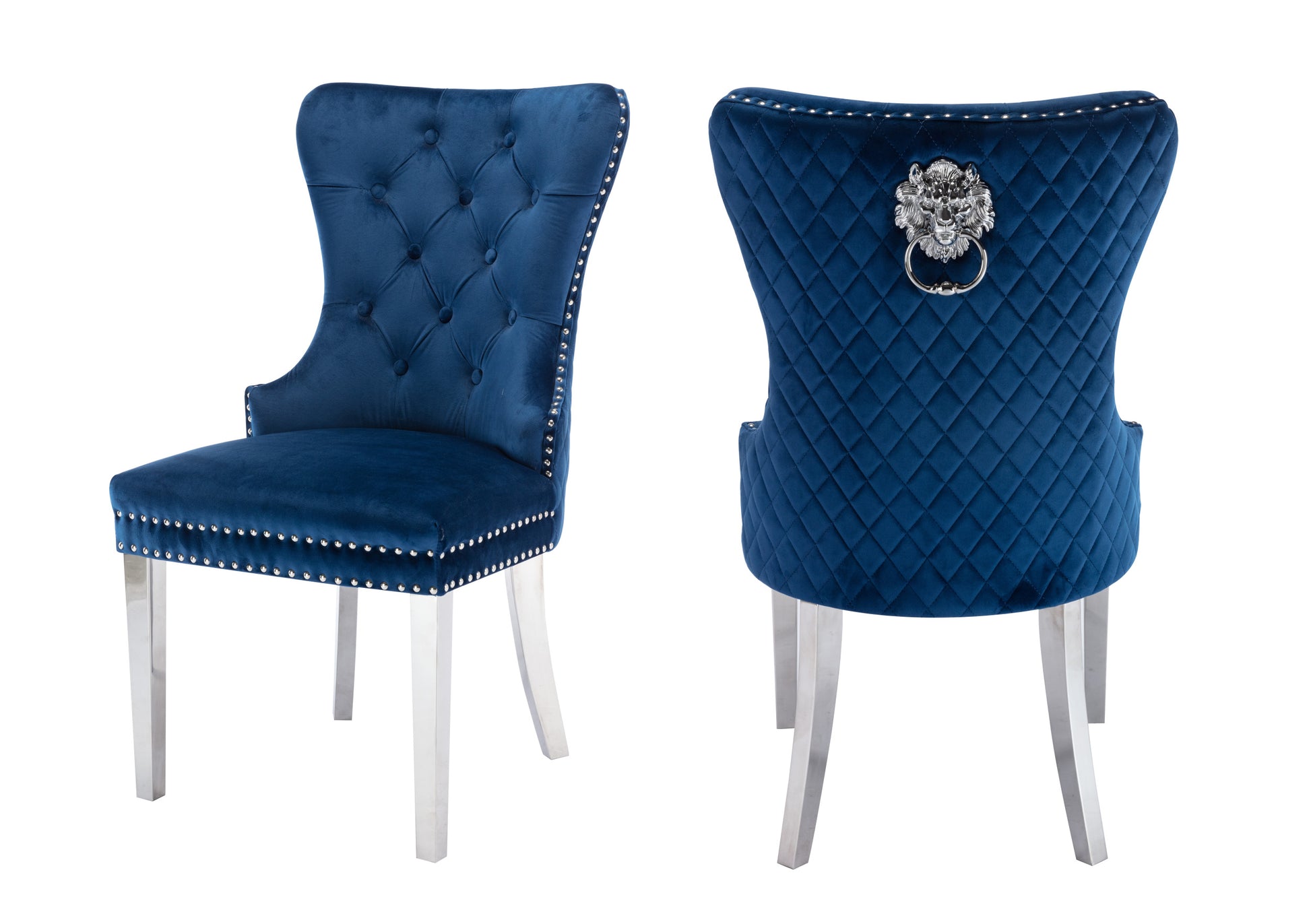 Simba Stainless Steel 2 Piece Chair Finish With Velvet Fabric In Blue Blue Dining Room Contemporary,Modern Accent Chairs Tufted Back Stainless Steel