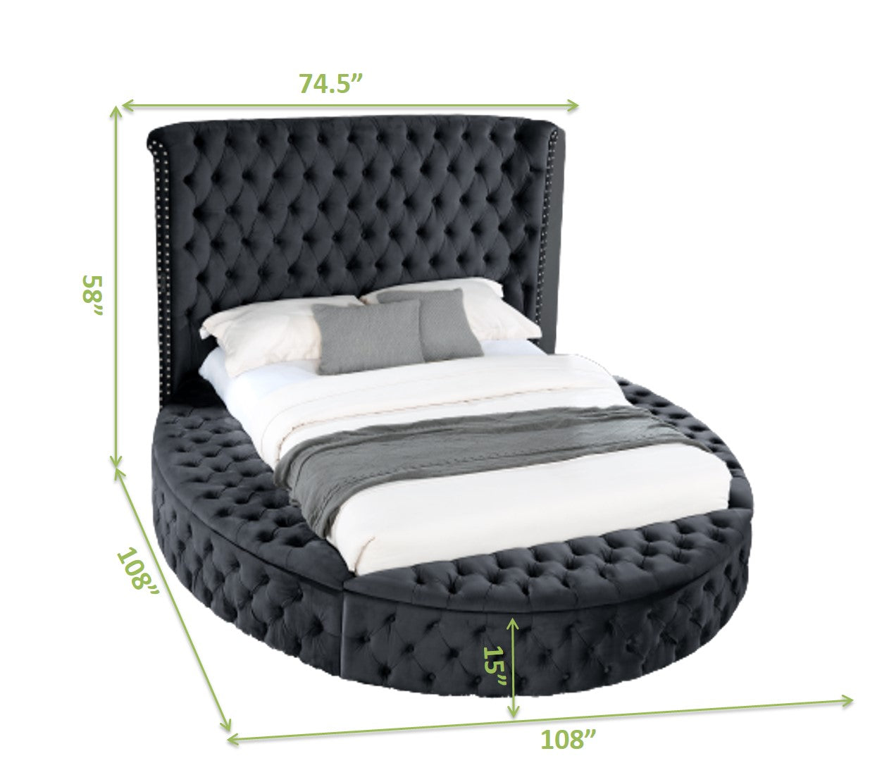 Queen 4 Pc Bedroom Set Made With Wood In Black Color Box Spring Not Required Queen Black Wood 4 Piece Set Bedroom Bed Included,Dresser Included,Mirror Included,Nightstand Included Contemporary,Modern Upholstered Velvet Tufted Wood