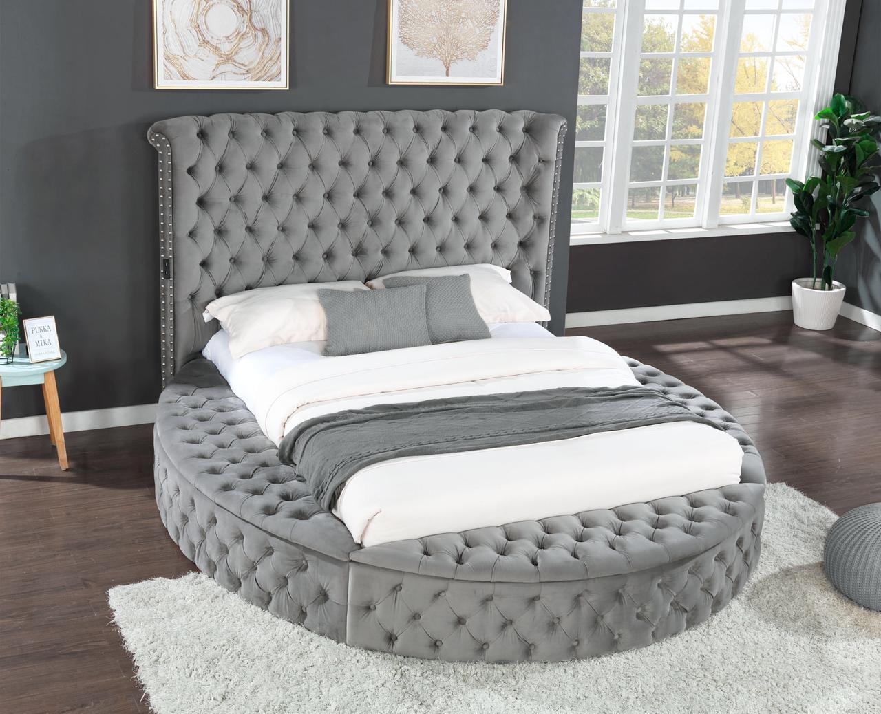 Hazel Queen Size Tufted Storage Bed Made With Wood In Gray Box Spring Not Required Queen Gray Wood Bedroom Modern Slat Beds Upholstered Velvet Wood