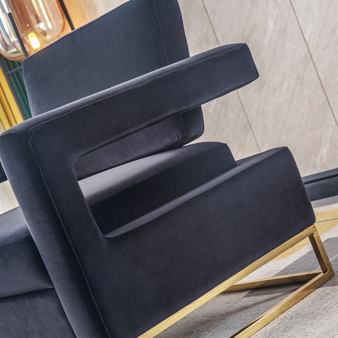 Modern Velvet Accent Chair, Elegant Armchair With Stainless Steel Base Black Velvet