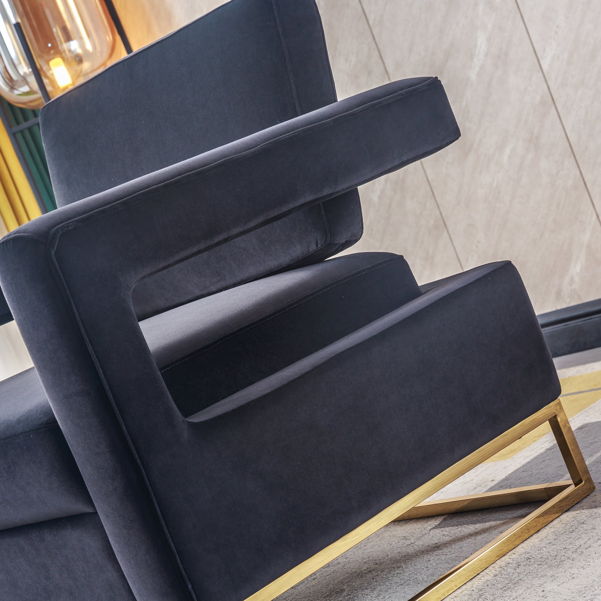 Modern Velvet Accent Chair, Elegant Armchair With Stainless Steel Base Black Velvet