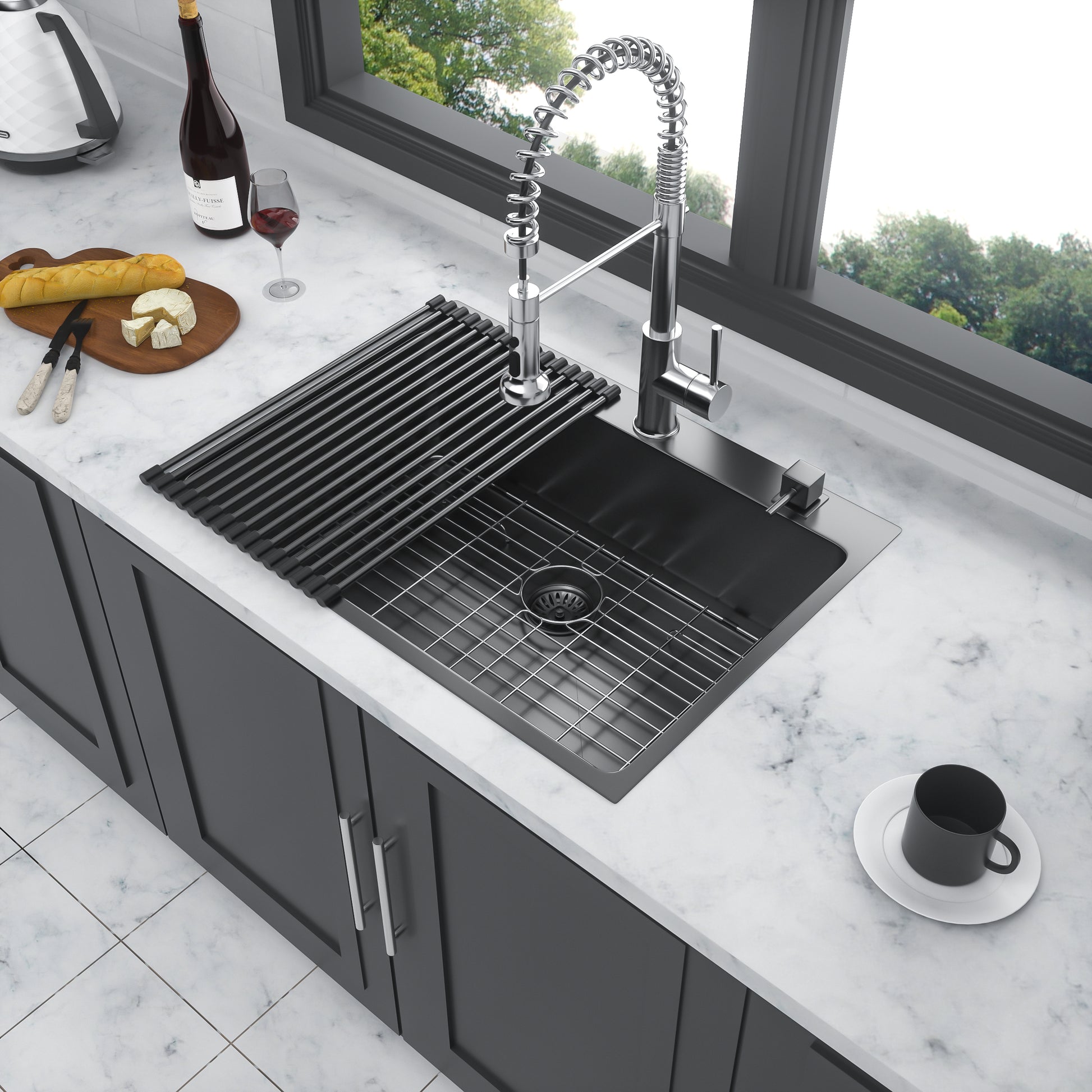 33X22 Inch Kitchen Sink Drop In Gunmetal Black 16 Gauge Stainless Steel 33" Single Bowl Topmount Kitchen Sink Basin Gunmetal Black Stainless Steel