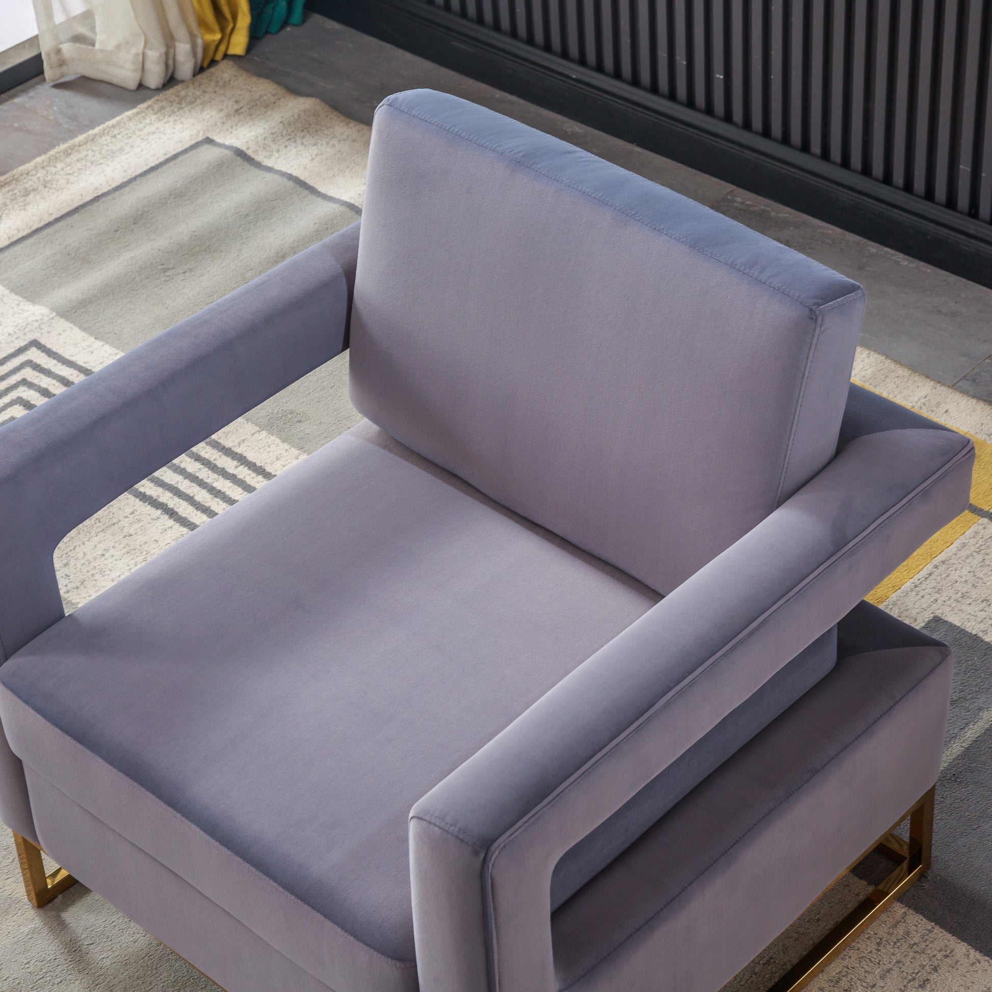 Modern Velvet Accent Chair, Elegant Armchair With Stainless Steel Base Grey Velvet