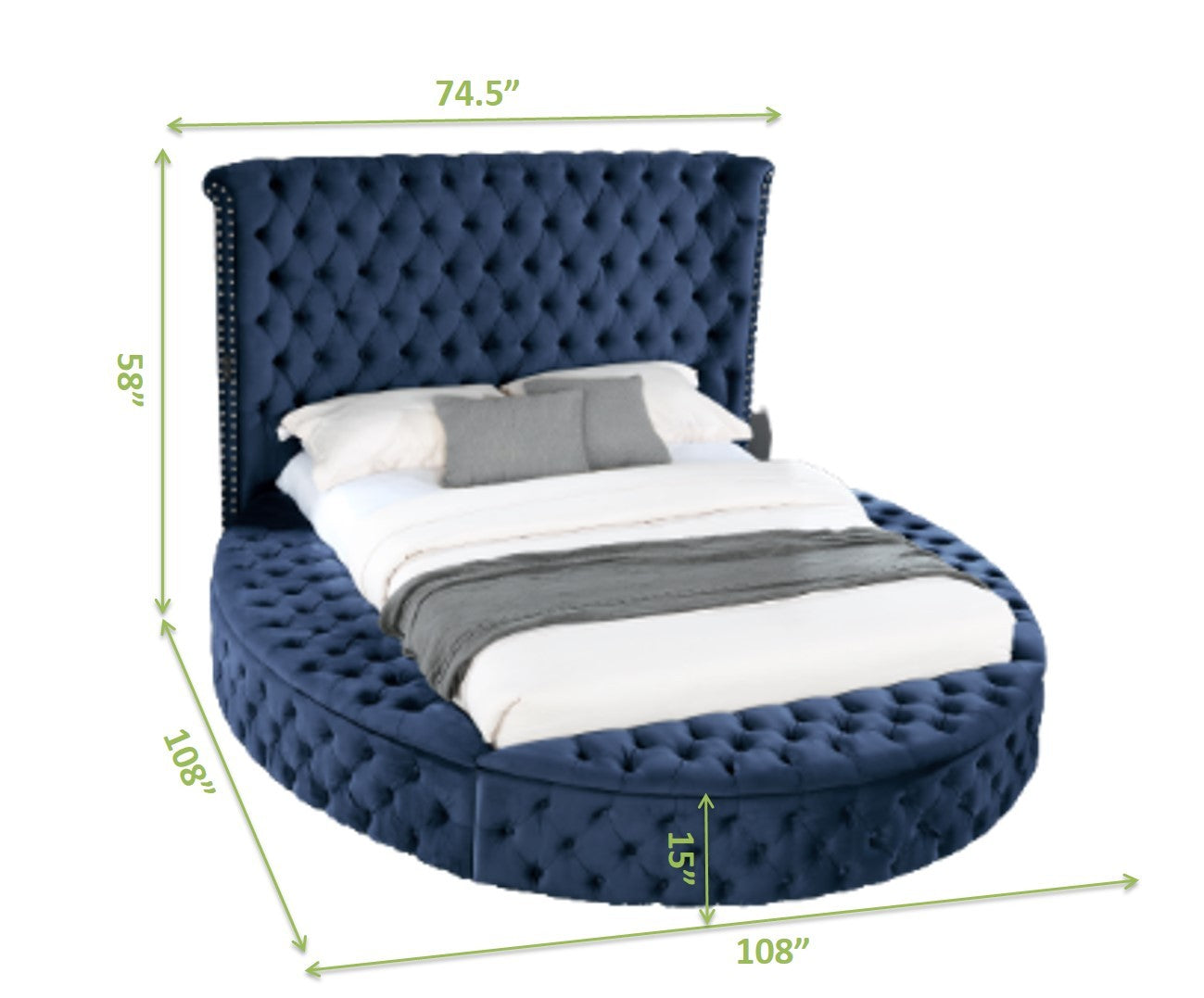 Hazel Queen Size Tufted Storage Bed Made With Wood In Blue Box Spring Not Required Queen Navy Wood Bedroom Modern Slat Beds Upholstered Velvet Wood