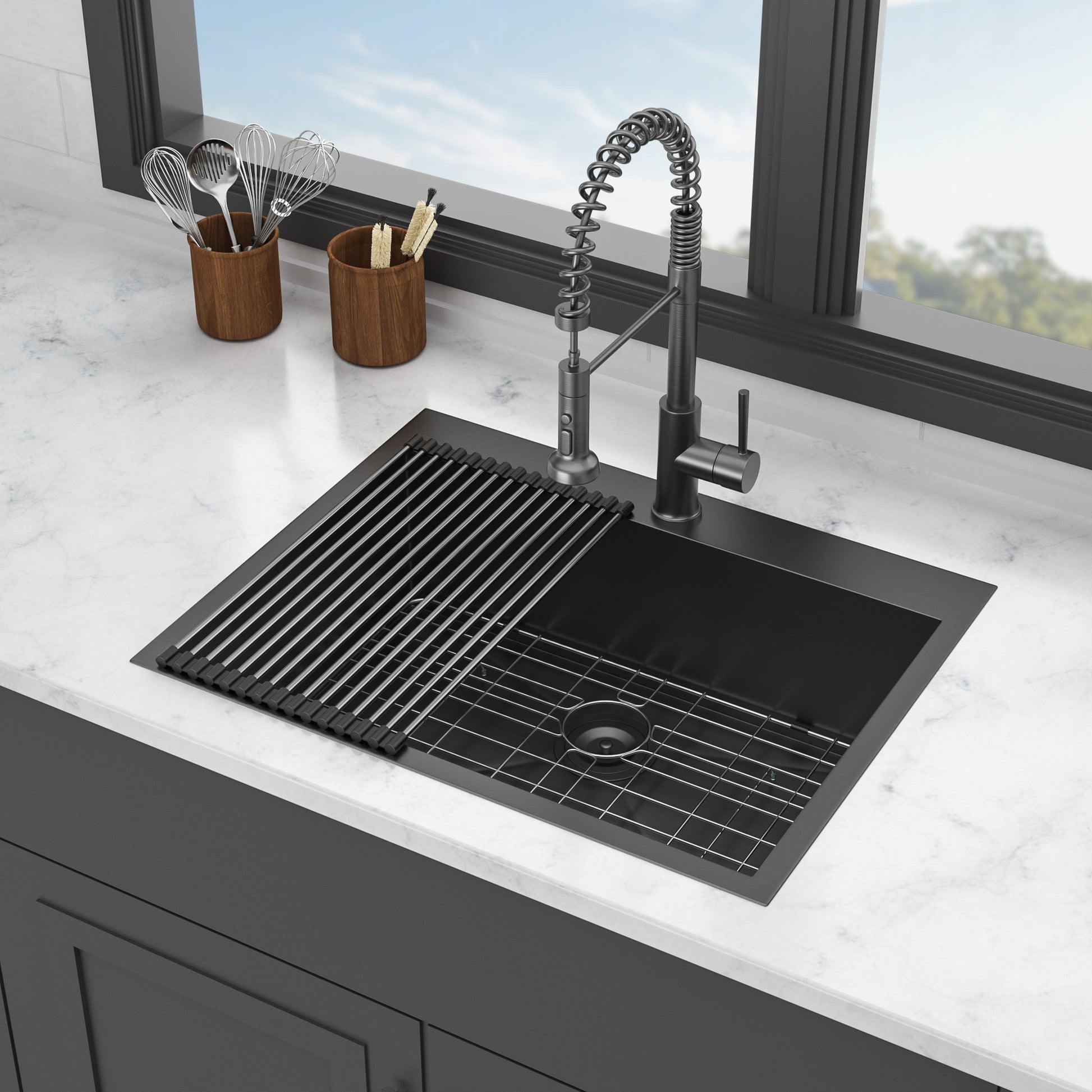 28 Kitchen Sink Drop In 28X22 Gunmetal Black Drop In Topmount 18 Gauge Stainless Steel Kitchen Sink Gunmetal Black Stainless Steel