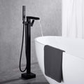 Bathroom Freestanding Waterfall Tub Filler Matte Black Floor Mount Faucet With Hand Shower Matte Black Stainless Steel