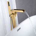 Bathroom Freestanding Waterfall Tub Filler Brushed Gold Floor Mount Faucet With Hand Shower Brushed Gold Stainless Steel