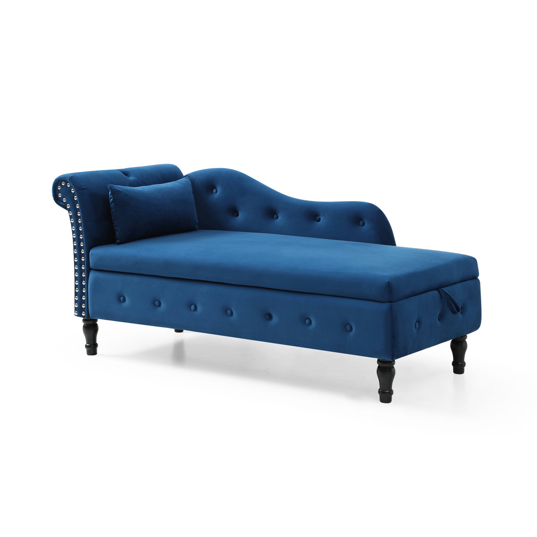 Aijia 60" Velvet Multifunctional Storage Chaise Lounge Buttons Tufted Trimmed Solid Wood Legs With 1 Pillow,Blue Blue Velvet