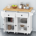 Kitchen Island Cart With Two Storage Cabinets And Two Locking Wheels,43.31 Inch Width,4 Door Cabinet And Two Drawers,Spice Rack, Towel Rack White White Mdf
