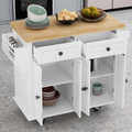 Kitchen Island Cart With Two Storage Cabinets And Two Locking Wheels,43.31 Inch Width,4 Door Cabinet And Two Drawers,Spice Rack, Towel Rack White White Mdf