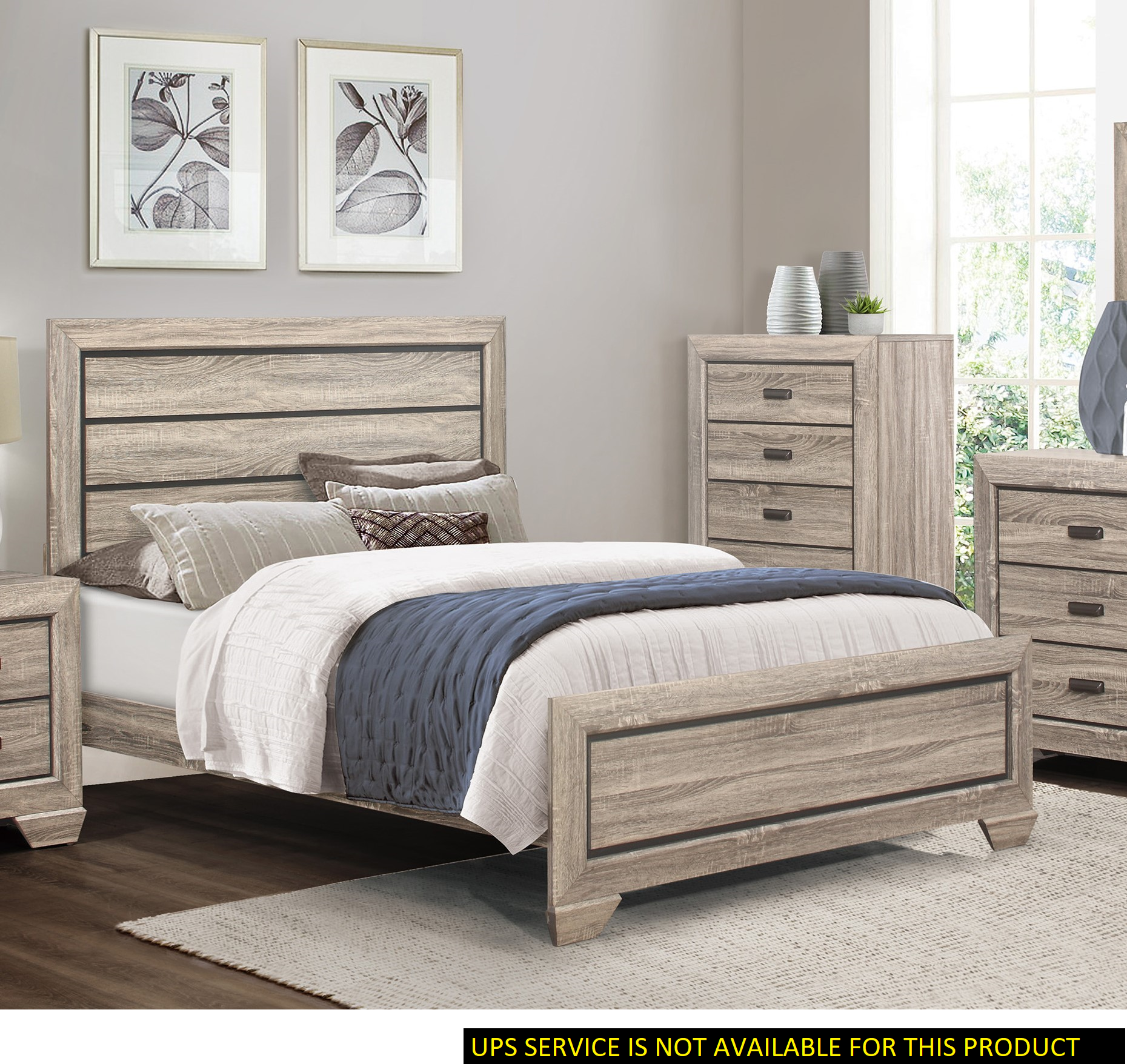 Natural Finish Contemporary Design 1Pc Full Size Bed Dark Under Paneling Wooden Bedroom Furniture Full Natural Bedroom Wood