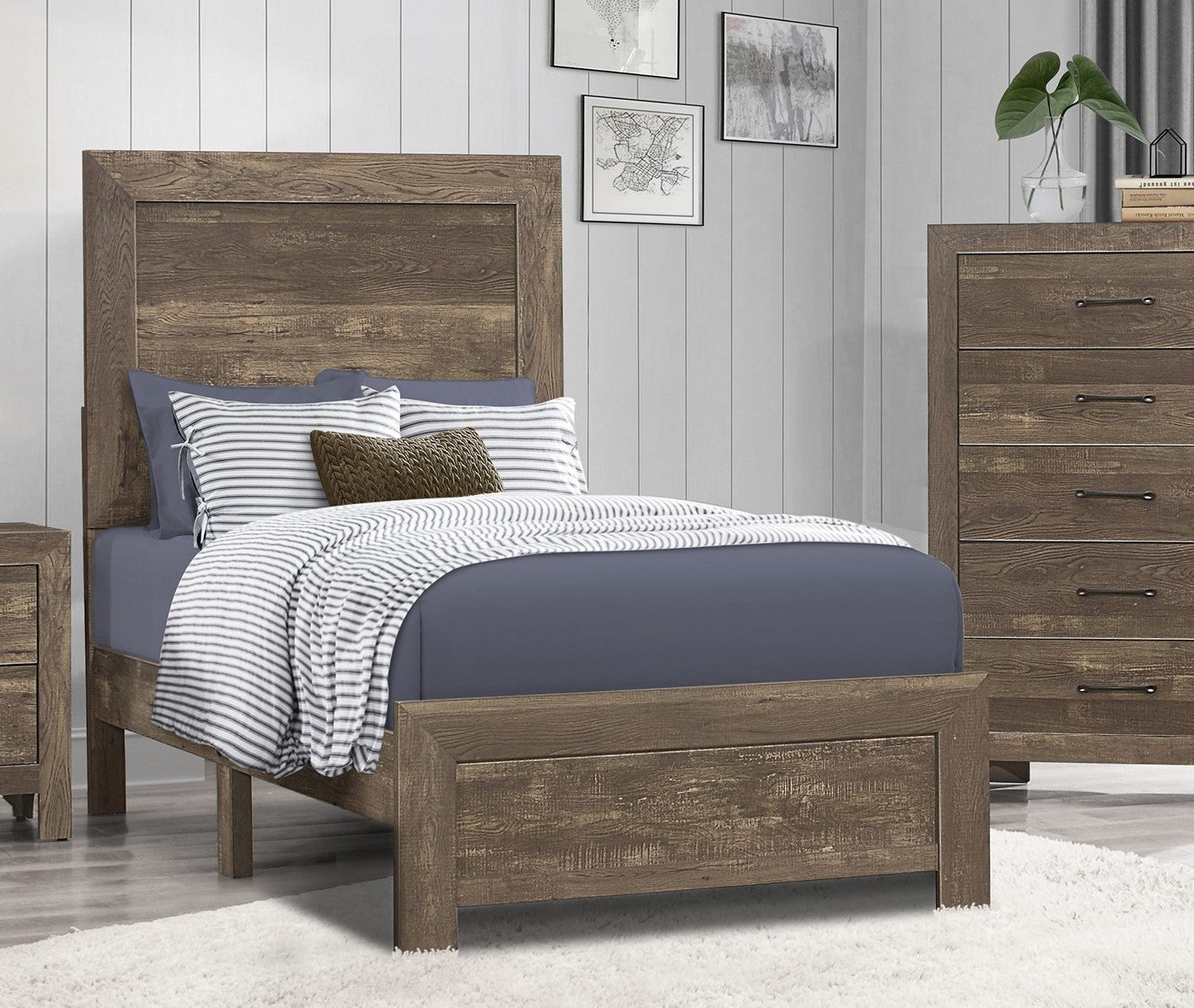 Simple Look Rustic Brown Finish 1Pc Twin Size Bed Panel Headboard Footboard Formal Bedroom Furniture Twin Rustic Brown Bedroom Wood