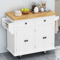 Kitchen Island Cart With Two Storage Cabinets And Two Locking Wheels,43.31 Inch Width,4 Door Cabinet And Two Drawers,Spice Rack, Towel Rack White White Mdf