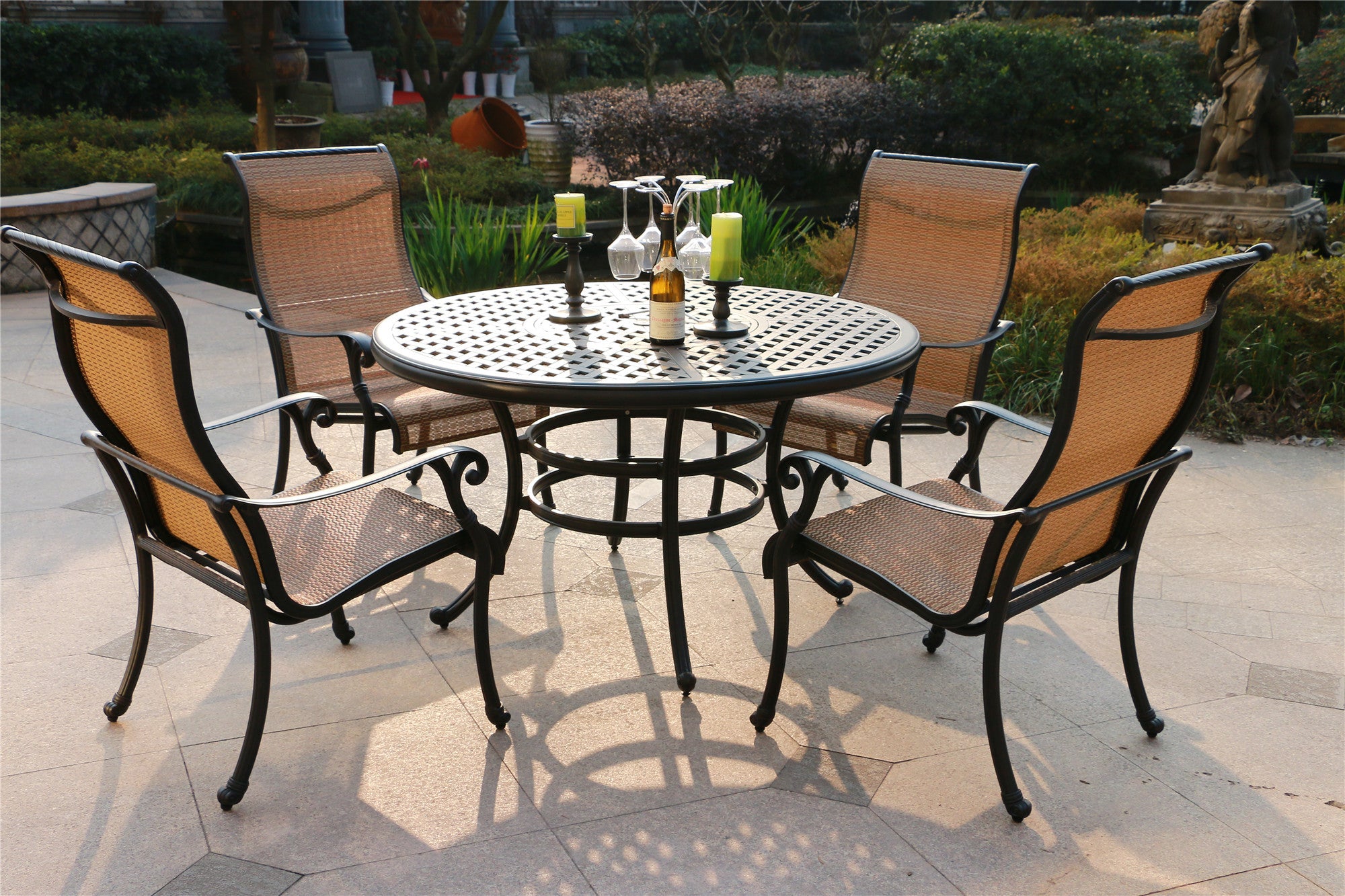 Round 4 Person 51.9" Long Aluminum Dining Set Antique Bronze Aluminum