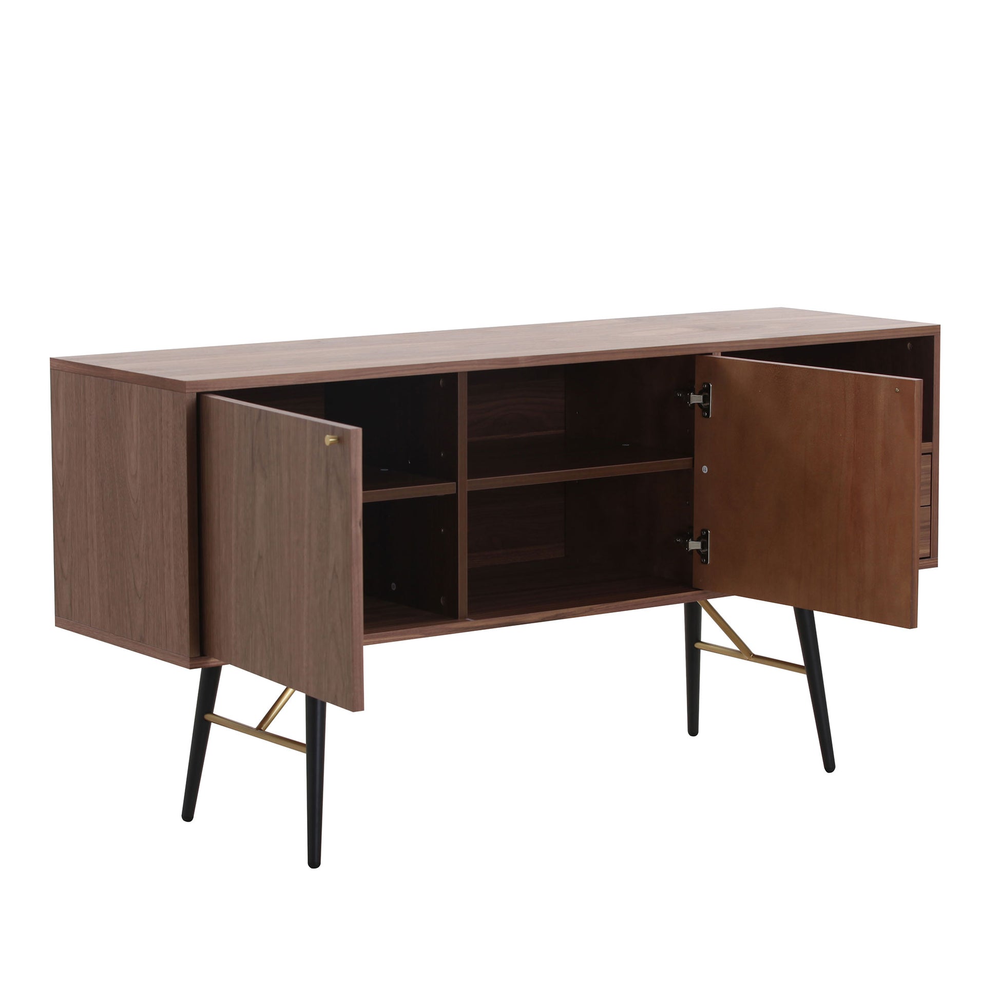 Modern Sideboardbuffet Cabinet, Storage Cabinet, Tv Stand With 2 Door And 2 Drawersanti Topple Design, And Large Countertop Walnut Wood Stainless Steel