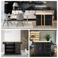 Kitchen Island & Kitchen Cart, Mobile Kitehcn Island With Extensible Rubber Wood Table Top,Adjustable Shelf Inside Cabinet For Different Utensils, 3 Big Drawers, With Spice Rack, Towel Rack, Black Bee Black Mdf