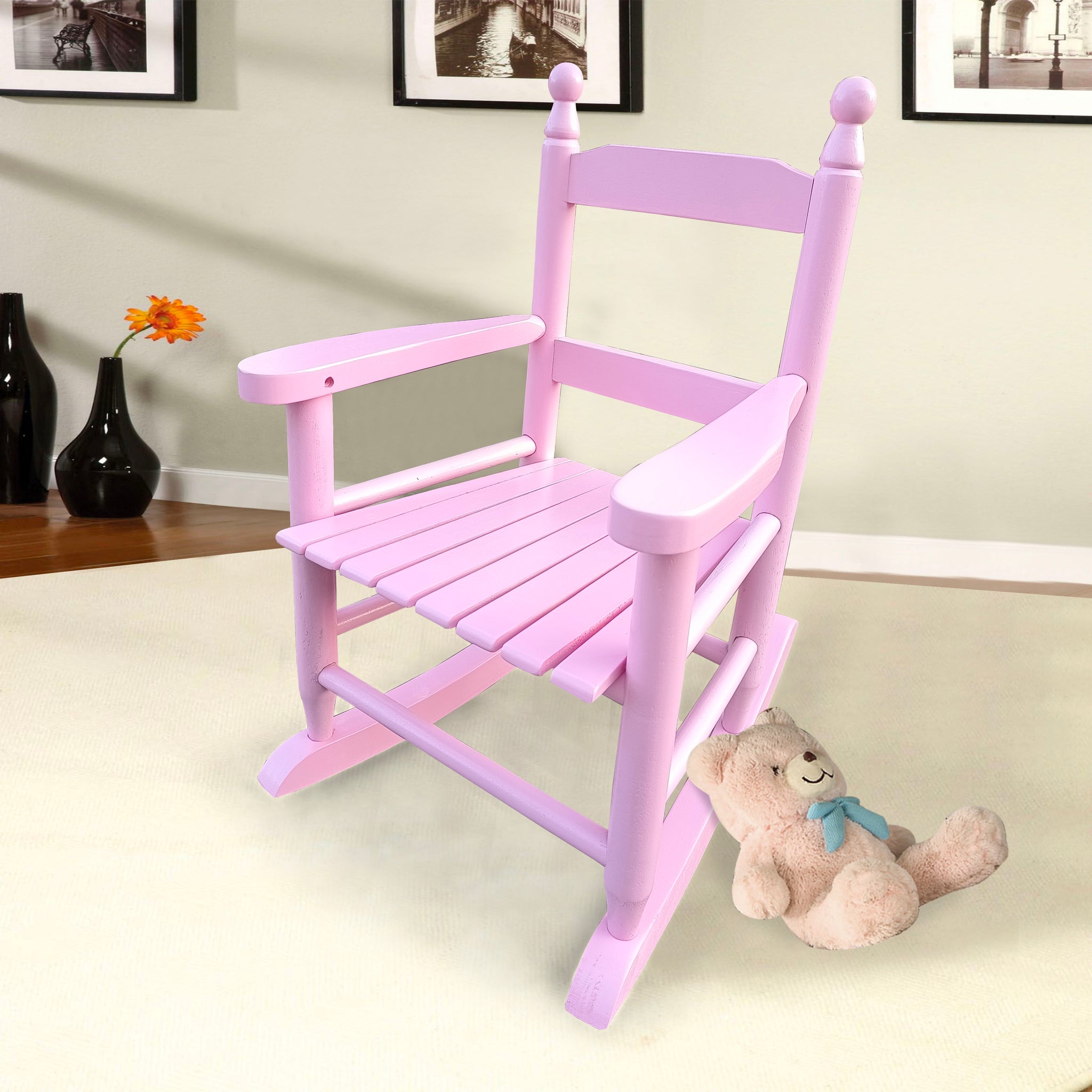 Children'S Rocking Light Pink Chair Indoor Or Outdoor Suitable For Kids Durable Light Pink Solid Wood