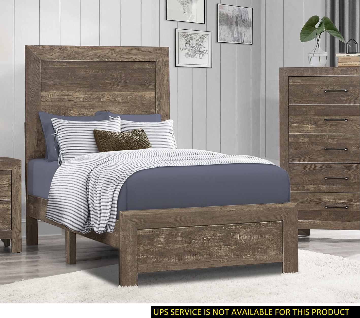 Simple Look Rustic Brown Finish 1Pc Twin Size Bed Panel Headboard Footboard Formal Bedroom Furniture Twin Rustic Brown Bedroom Wood