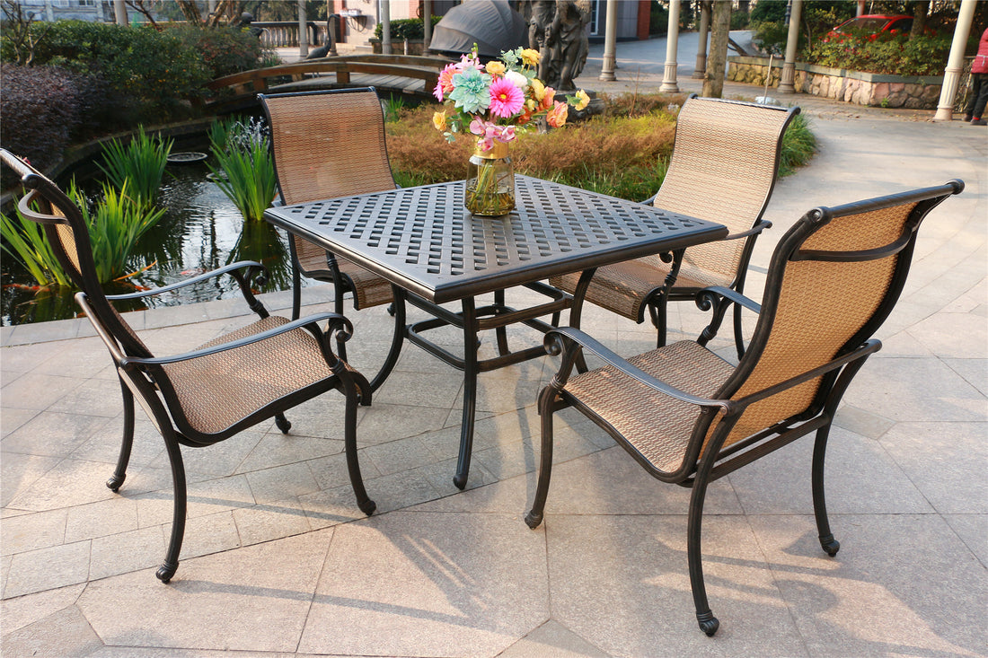 Square 4 Person 43.19" Long Aluminum Dining Set Antique Bronze Aluminum