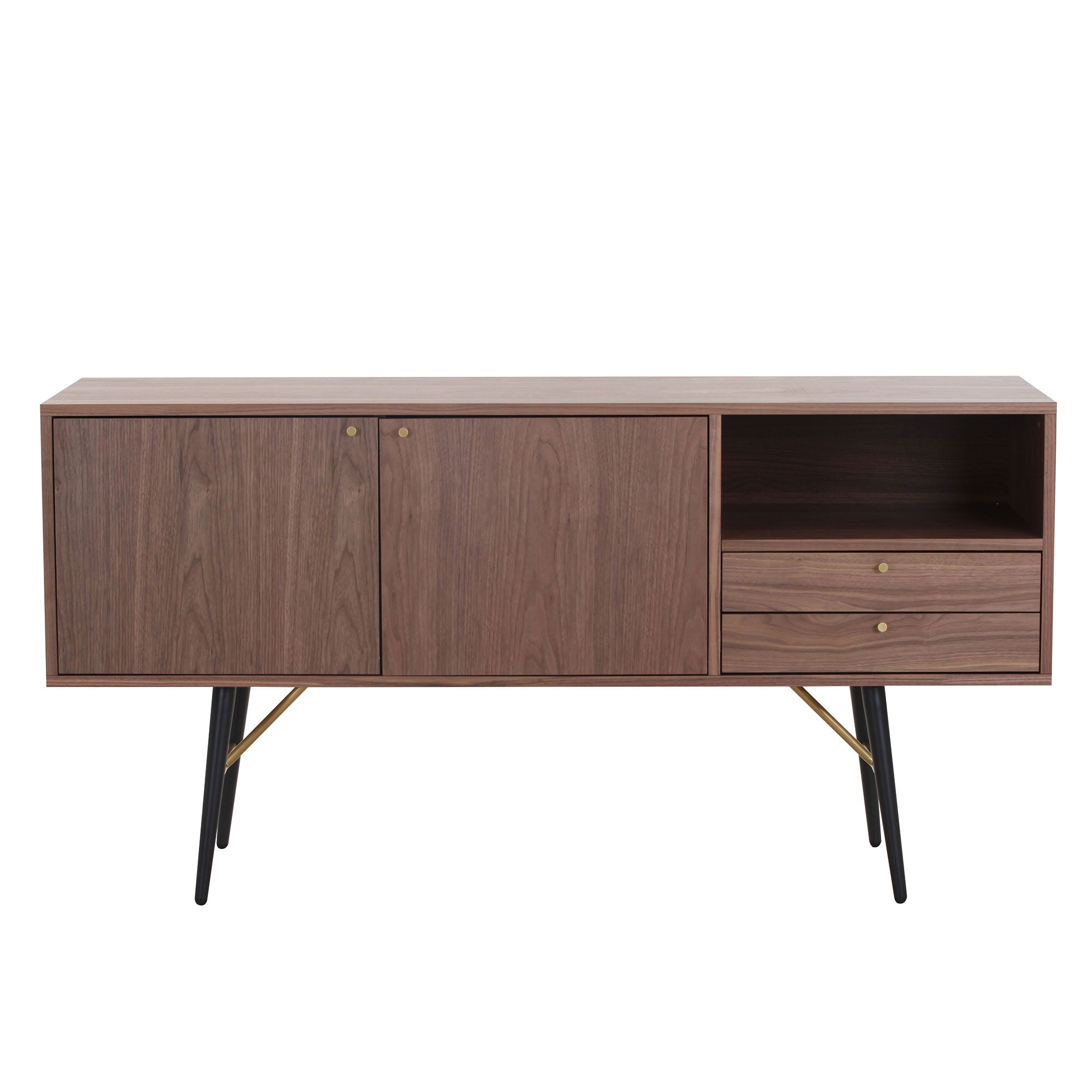 Modern Sideboardbuffet Cabinet, Storage Cabinet, Tv Stand With 2 Door And 2 Drawersanti Topple Design, And Large Countertop Walnut Wood Stainless Steel