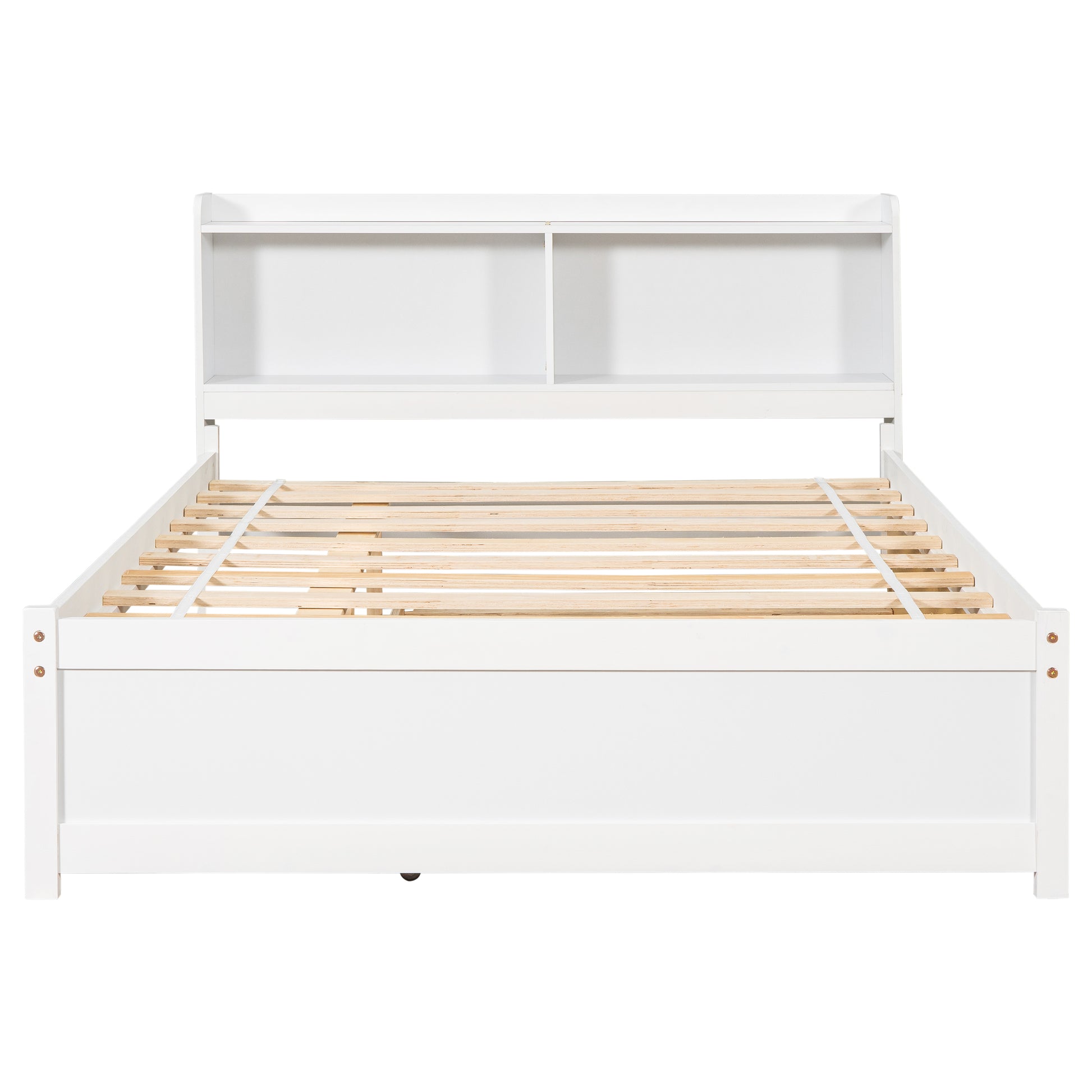 Full Bed With Trundle,Bookcase,White Full White Pine