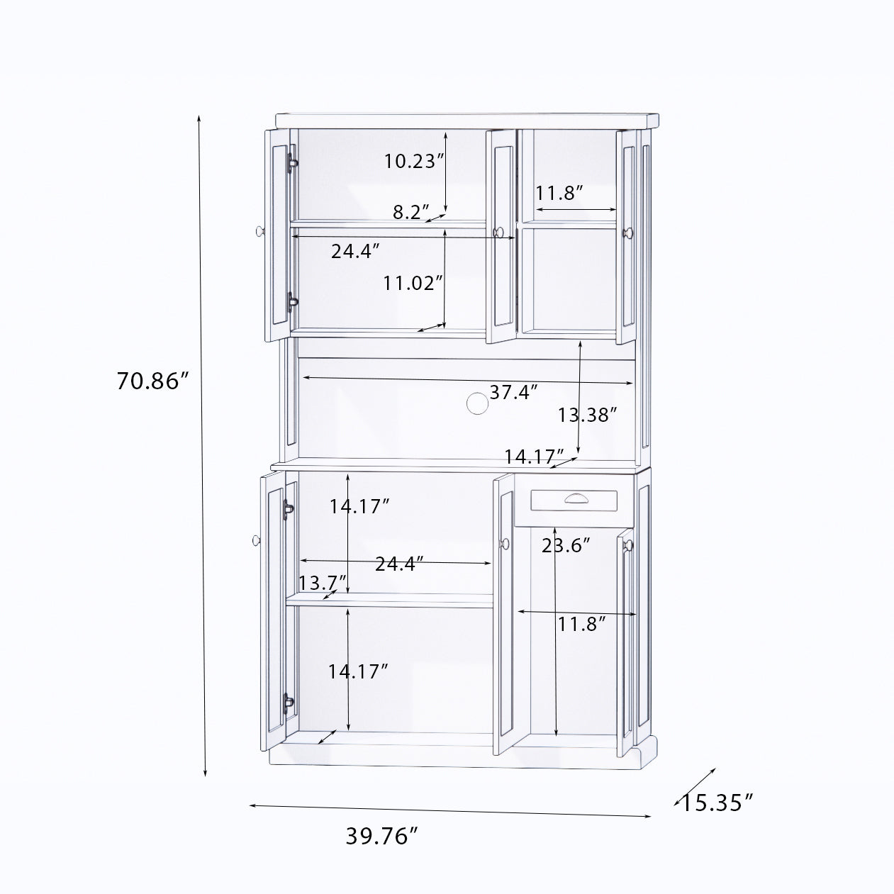 71" Kitchen Pantry Storage Cabinet With Microwave Oven Countertop, Freestanding Hutch Cabinet With Adjustable Shelves, 6 Doors And 1 Drawer White White Mdf