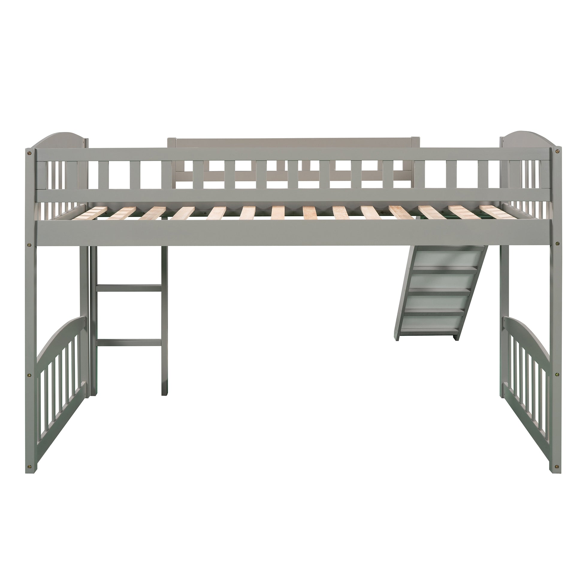 Twin Size Loft Bed With Slide And Ladder, Gray Old Sku:Lp000504Aae Gray Solid Wood