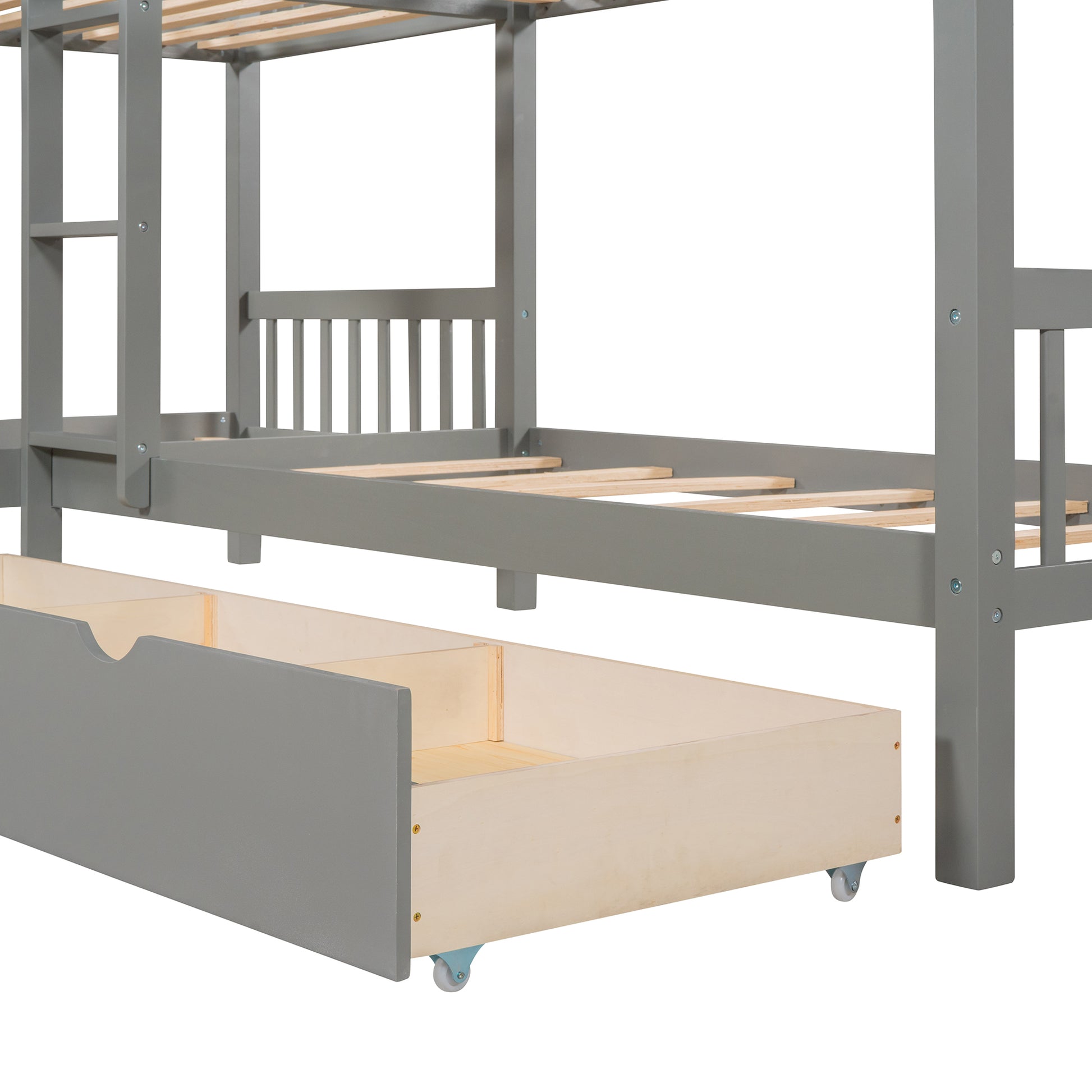 Twin L Shaped Bunk Bed With Drawers Gray Old Sku :Lp000038Aae Gray Solid Wood