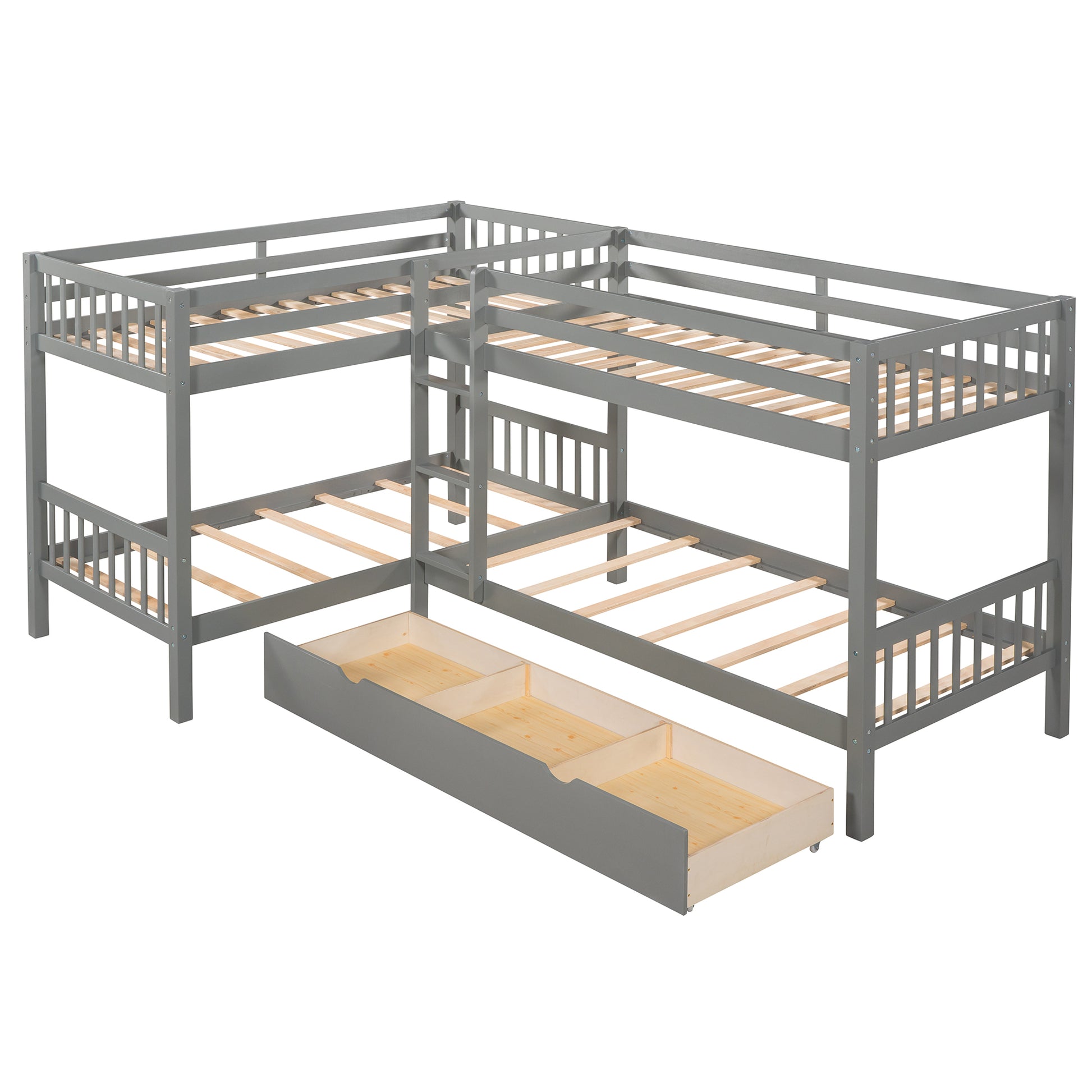 Twin L Shaped Bunk Bed With Drawers Gray Old Sku :Lp000038Aae Gray Solid Wood