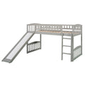 Twin Size Loft Bed With Slide And Ladder, Gray Old Sku:Lp000504Aae Gray Solid Wood