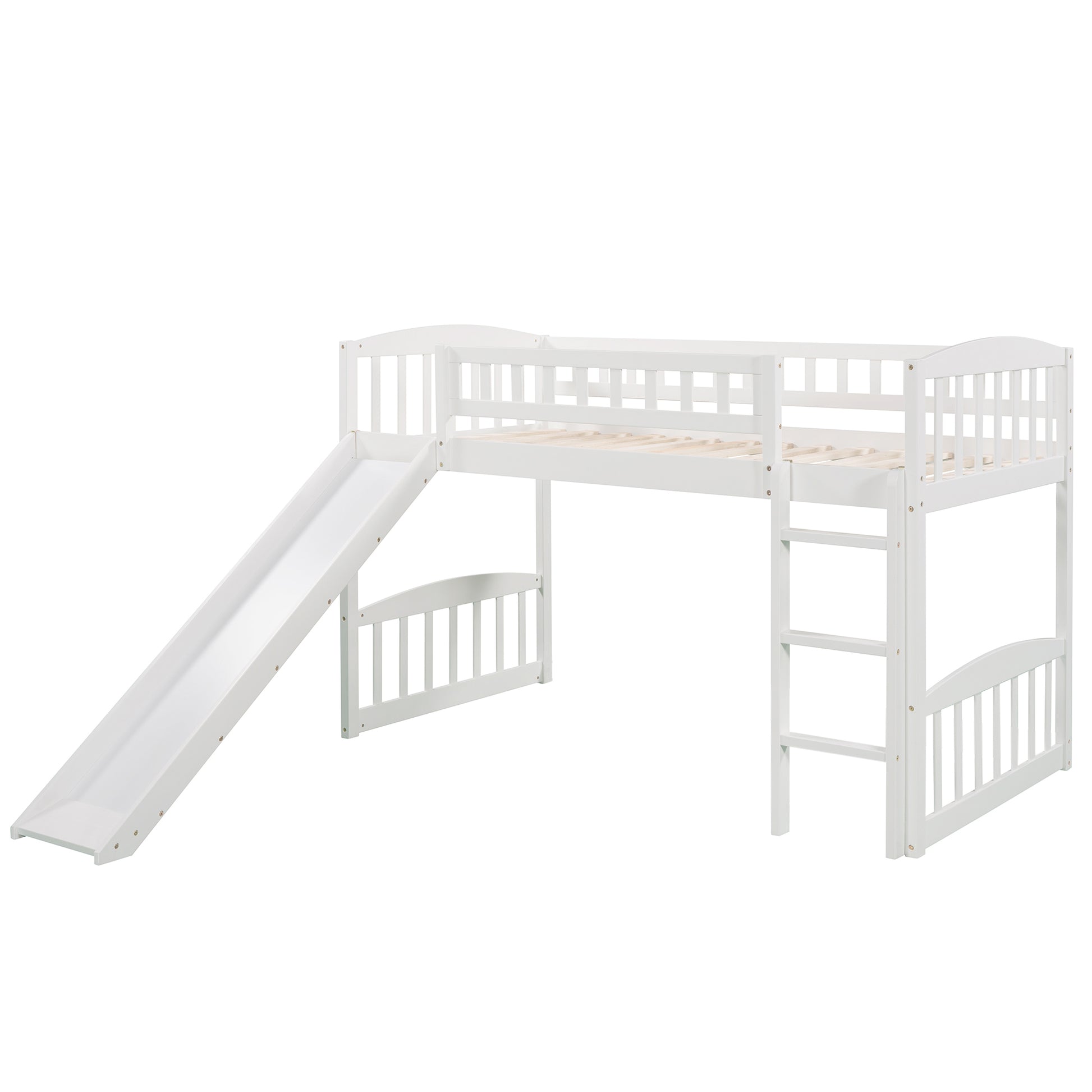 Twin Size Loft Bed With Slide And Ladder, White Old Sku: Lp000504Aak White Solid Wood