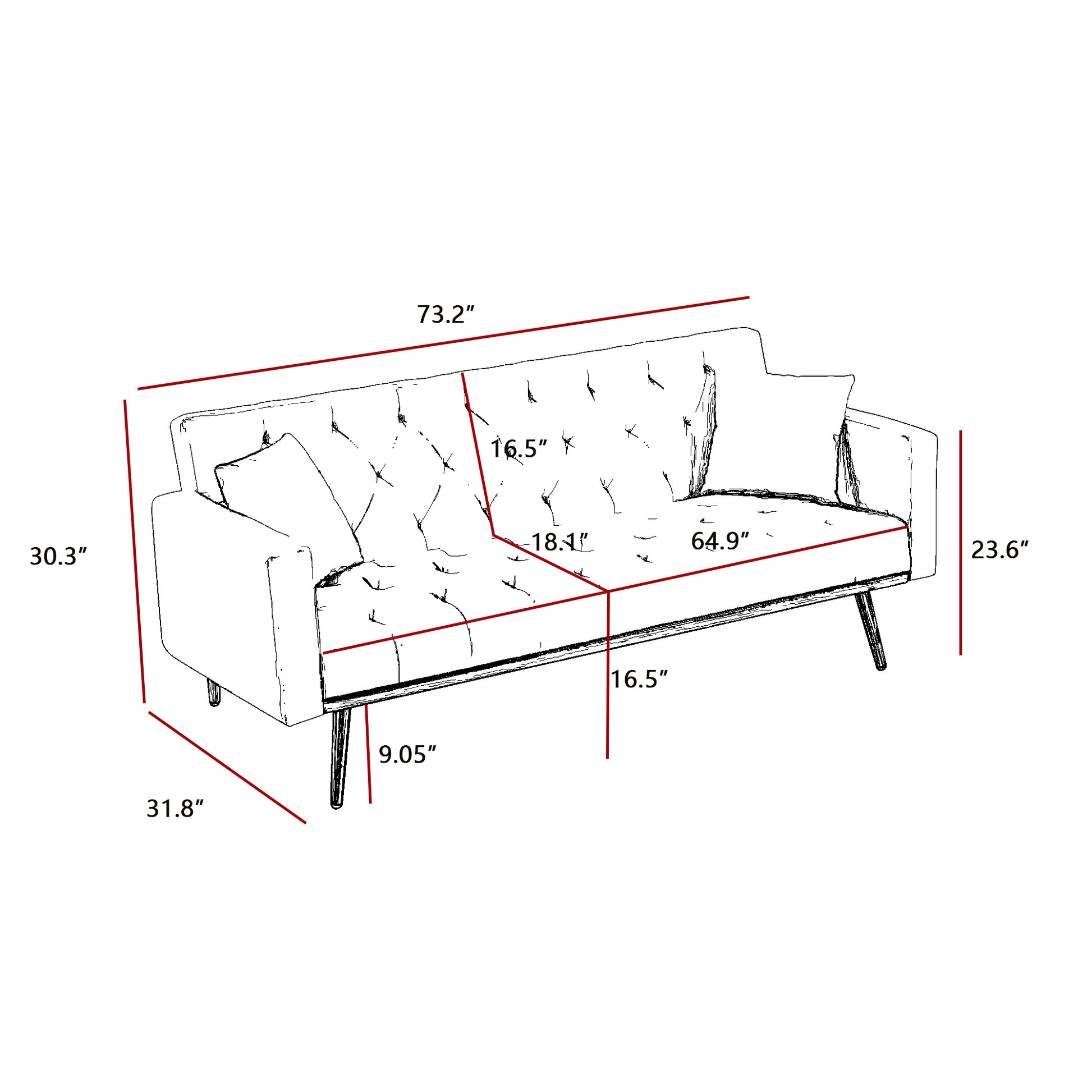 Black Convertible Folding Futon Sofa Bedsleeper Sofa Couch For Compact Living Space. Black Wood Tufted Back Square Arms Velvet