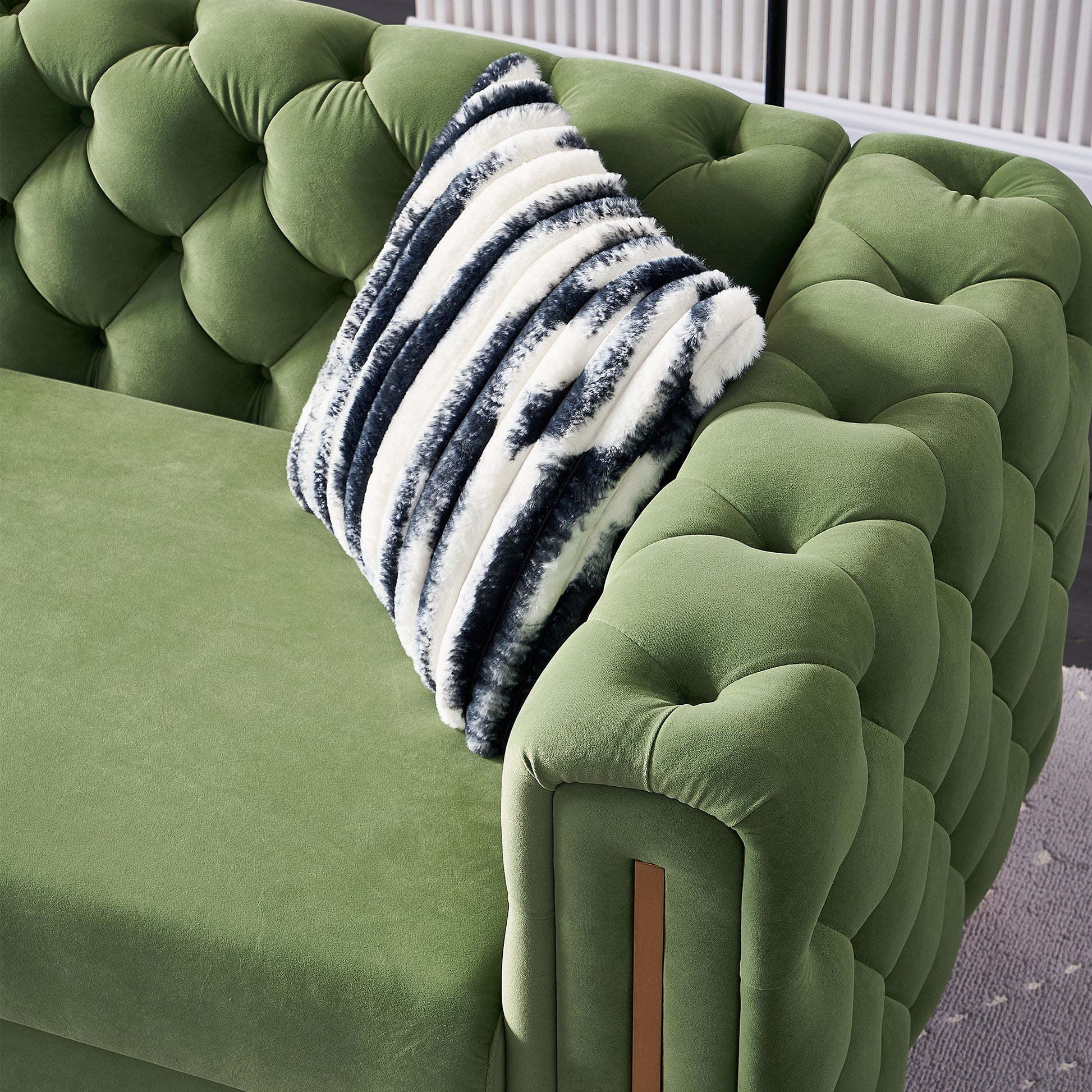 Chesterfield Modern Tufted Velvet Living Room Sofa, 84.25''W Couch,Mint Green Mint Green Velvet Wood Primary Living Space Tufted Back Modern Square Arms Foam Velvet 2 Seat