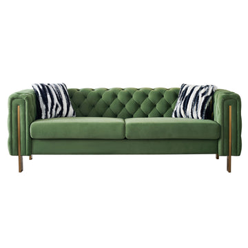 Chesterfield Modern Tufted Velvet Living Room Sofa, 84.25''W Couch,Mint Green Mint Green Velvet Wood Primary Living Space Tufted Back Modern Square Arms Foam Velvet 2 Seat