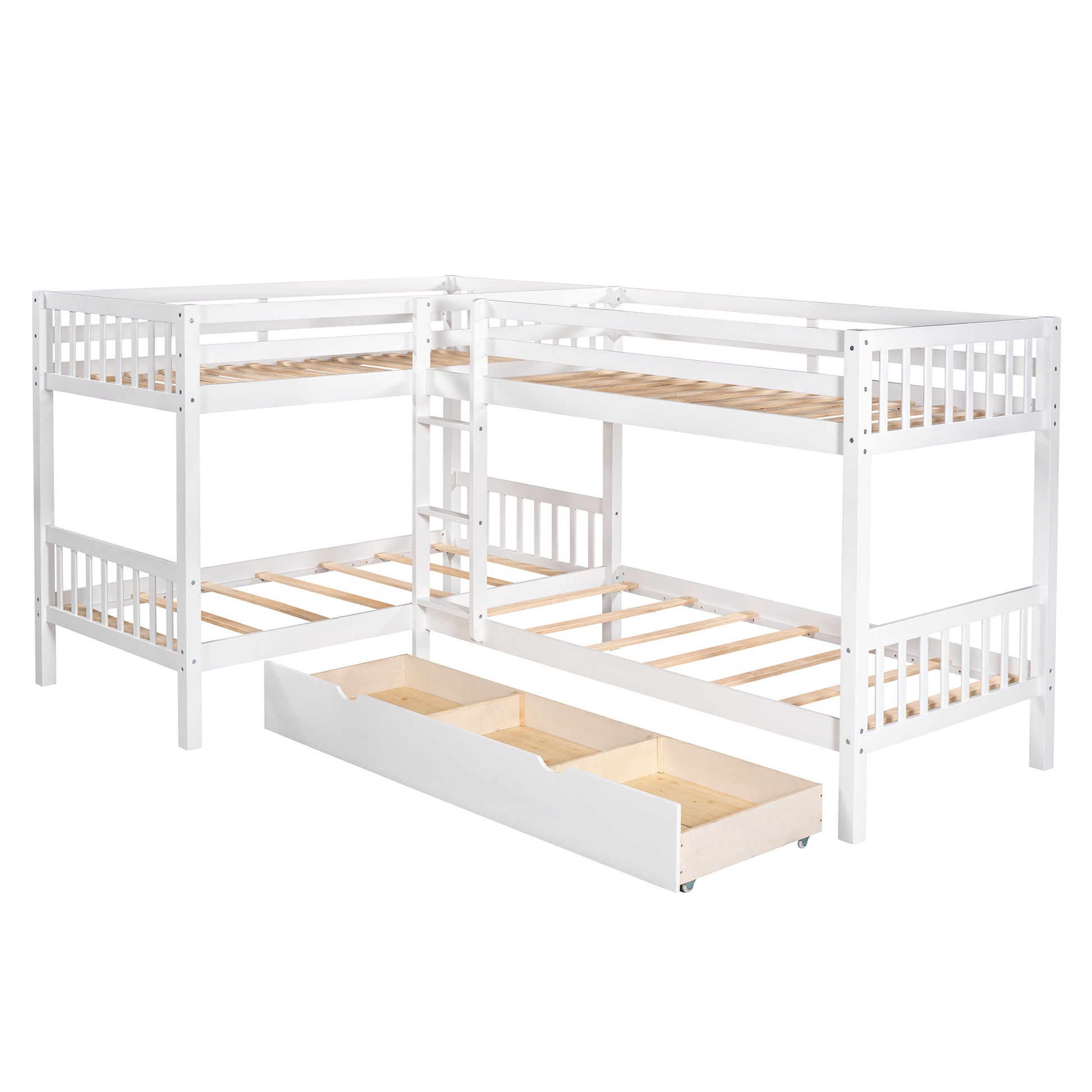 Twin L Shaped Bunk Bed With Drawers Gray Old Sku :Lp000038Aak White Solid Wood