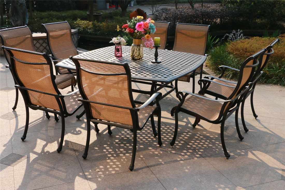 Square 8 Person 63.98" Long Aluminum Dining Set Antique Bronze Aluminum