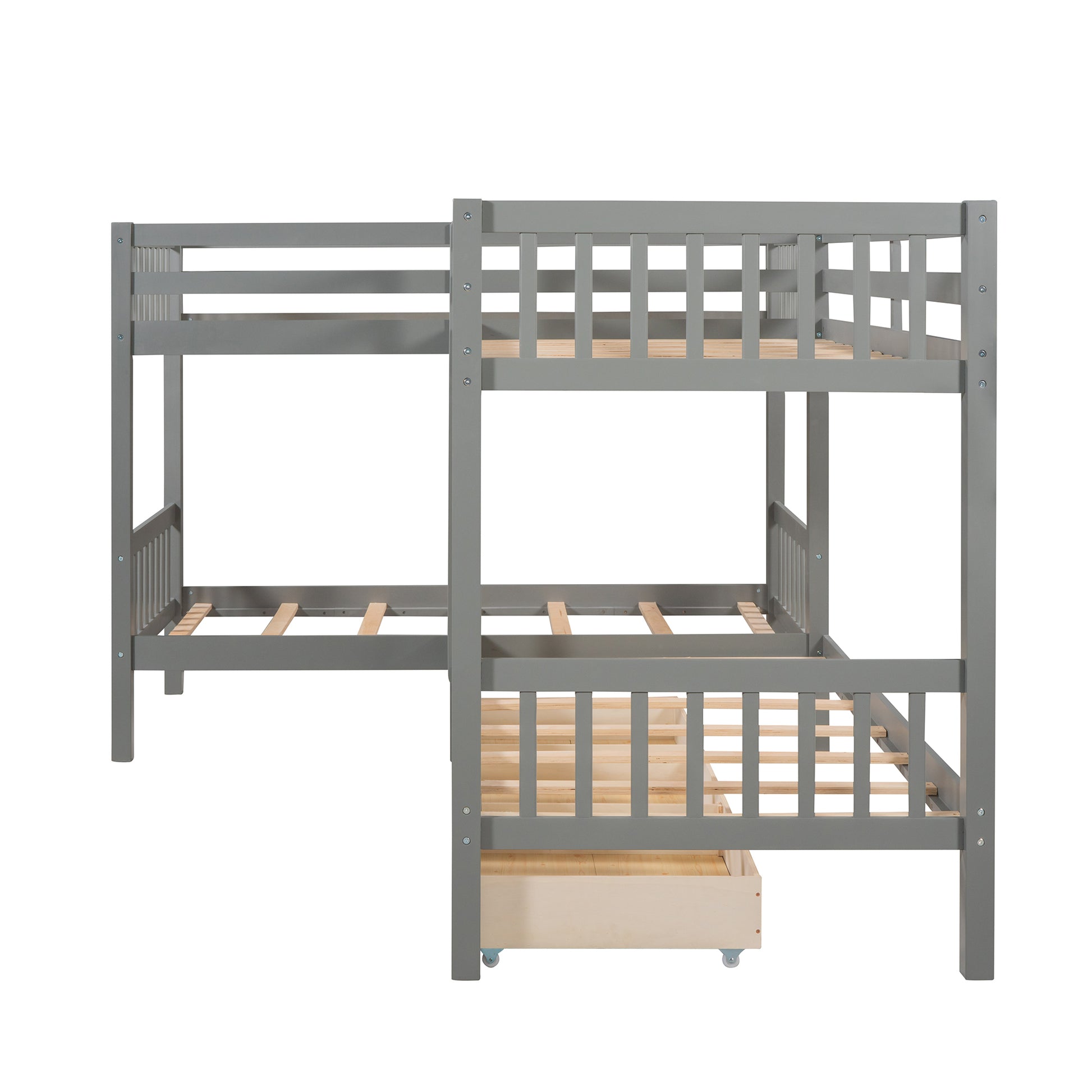 Twin L Shaped Bunk Bed With Drawers Gray Old Sku :Lp000038Aae Gray Solid Wood